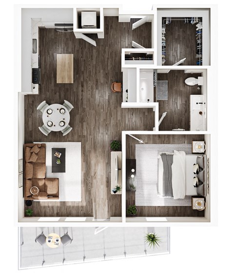 Floor plan for 1 bed, 1 bath, 966 sqft